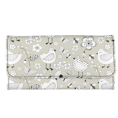 Kuiaobaty Aquarell Blumen Frauen Lange Geldbörsen Trifold Pu Leder Clutch, Marmor Textur Brieftasche Tasche Handtasche Geschenke für Frauen, Hühner Floral, Casual von Kuiaobaty