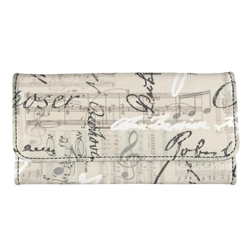 Kuiaobaty Aquarell Blumen Frauen Lange Geldbörsen Trifold Pu Leder Clutch, Marmor Textur Brieftasche Tasche Handtasche Geschenke für Frauen, Vintage Musik, Casual von Kuiaobaty