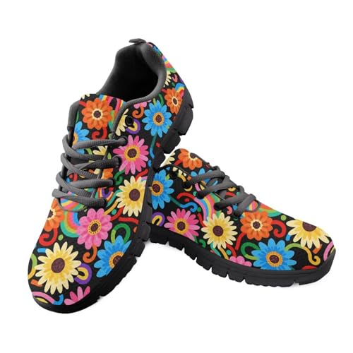Kuiaobaty Atmungsaktive Turnschuhe für Damen, legere Arbeitsschuhe, Van Gogh Art, Schmetterling, Leopardenmuster, athletische Wanderschuhe, Fitnessstudio, Fitness-Sneaker, Buntes Gänseblümchen von Kuiaobaty