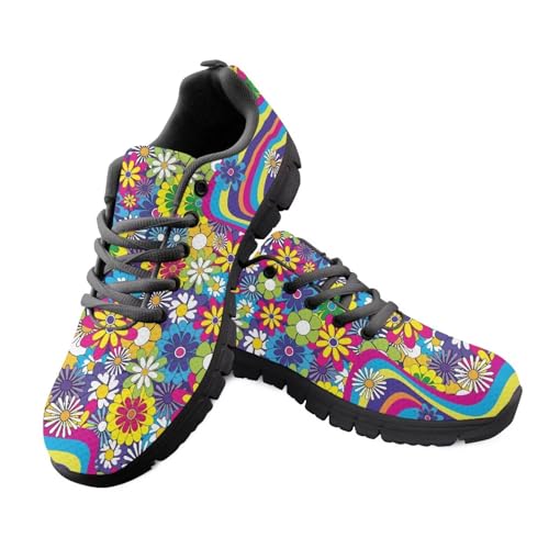Kuiaobaty Atmungsaktive Turnschuhe für Damen, legere Arbeitsschuhe, Van Gogh Art, Schmetterling, Leopardenmuster, athletische Wanderschuhe, Fitnessstudio, Fitness-Sneaker, Hippy Daisy Rainbow, 38 EU von Kuiaobaty