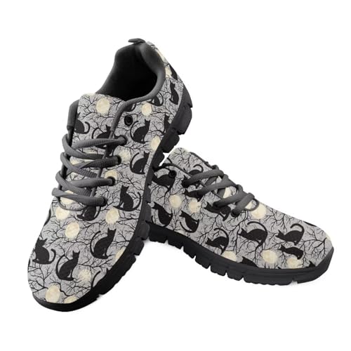 Kuiaobaty Atmungsaktive Turnschuhe für Damen, legere Arbeitsschuhe, Van Gogh Art, Schmetterling, Leopardenmuster, athletische Wanderschuhe, Fitnessstudio, Fitness-Sneaker, Moon Forest Cats, 45 EU von Kuiaobaty
