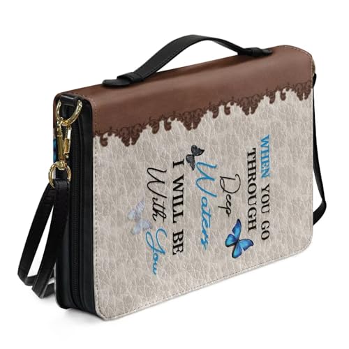 Kuiaobaty Bibelhülle mit Gotteszitat, Kirchenstudium, Reißverschluss, Bibeltasche mit Stiftfächern, blauer Schmetterlings-Kreuzdruck, tragbare Buch-Tragetasche, Größe XXL von Kuiaobaty