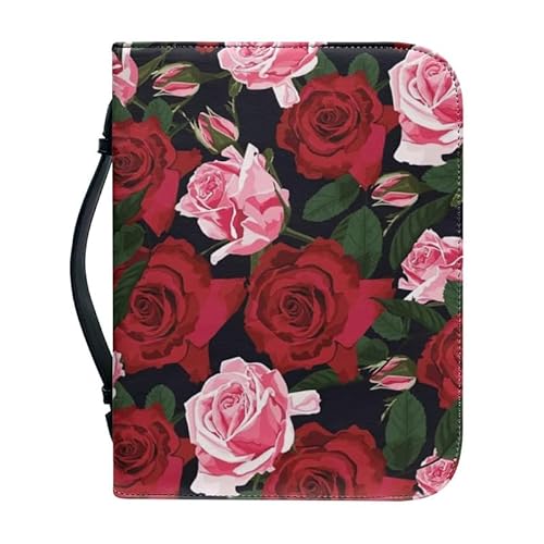 Kuiaobaty Bibelhülle mit Rosen und Blumen, mit Innenfächern für Stift, Handy, Blumen-Reißverschluss, Damen-Büchertasche, PU-Leder von Kuiaobaty