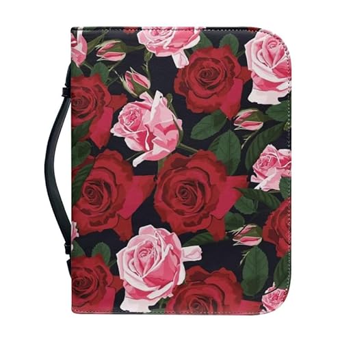 Kuiaobaty Bibelhülle mit Rosen und Blumen, mit Innenfächern für Stift, Handy, Blumen-Reißverschluss, Damen-Büchertasche, PU-Leder von Kuiaobaty