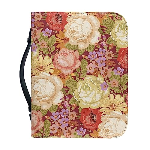 Kuiaobaty Bibeltasche mit Griff, Reißverschluss, Pfingstrosen-Blumen, Buchhülle mit Stifttasche, Geschenk für Frauen und Mädchen von Kuiaobaty