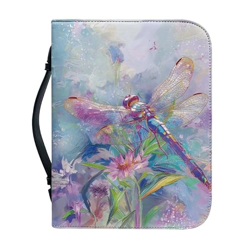 Kuiaobaty Bibeltasche mit Reißverschluss, Aquarell-Libellentasche für Damen, Ölgemälde, Libellen, Blumen, Tragetasche mit Griff, Kunstleder-Buchhülle Kuiaobaty Bibeltasche mit Reißverschluss, Aquarell-Libellentasche für Damen, Ölgemälde, Libellen, Blumen, Tragetasche mit Griff, Kunstleder-Buchhülle von Kuiaobaty