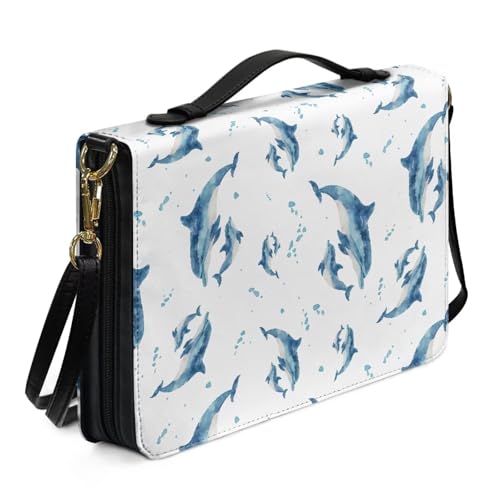 Kuiaobaty Bibeltasche mit Weihnachts-Bibelhülle, Griff, für Damen, Totenkopf, mittlere Bibeltasche, Tasche mit Stift- und Handyfächern, Ozean-Tier-Delfin, L-[10.2x7.0in=25.9x17.8cm] von Kuiaobaty