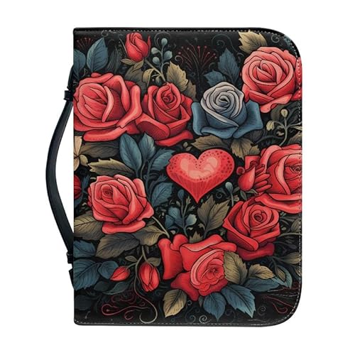 Kuiaobaty Bibeltasche mit rotem Rosenherz, Reißverschluss, mit Griff für Bibel in Standardgröße, florales Buchetui, perfektes Geschenk für Mädchen und Frauen von Kuiaobaty