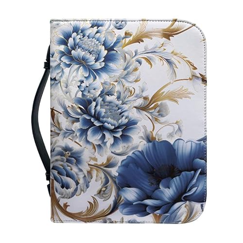 Kuiaobaty Blaue Pfingstrose Blumen PU Leder Book Case mit Griff, Retro Floral Notebook Tasche Reißverschluss Book Bag mit Innen Stift Handy Tasche von Kuiaobaty