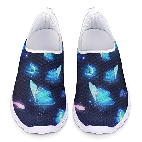 Kuiaobaty Blue Butterfly Print Fashion Sneaker Lässige Laufschuhe Komfort Atmungsaktiv Walking Tennisschuh Outdoor Trainer von Kuiaobaty