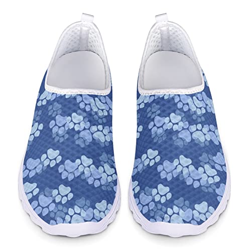 Kuiaobaty Blue Dog Paw Design Trainer Damen Leichte Slip-On Schuhe Comfort Sneakers Atmungsaktiver Mesh-Laufschuh von Kuiaobaty