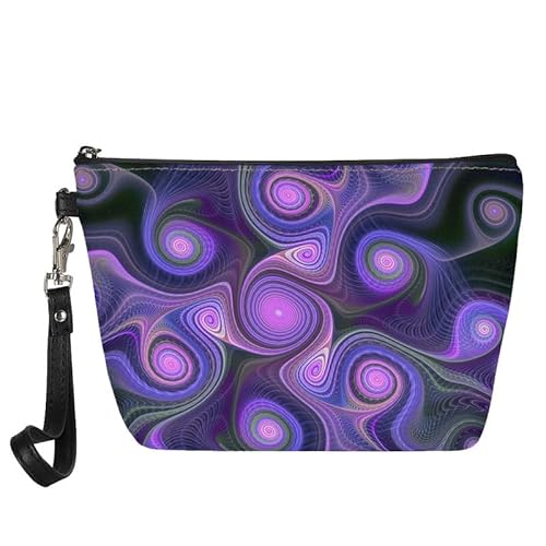 Kuiaobaty Boho Diamond Print Kosmetiktasche für Frauen Kunstleder Münzbeutel Kulturbeutel Mädchen Reise Tragbare Kulturtasche Groß, Fraktale Spirale Lila, Taschen-Organizer von Kuiaobaty