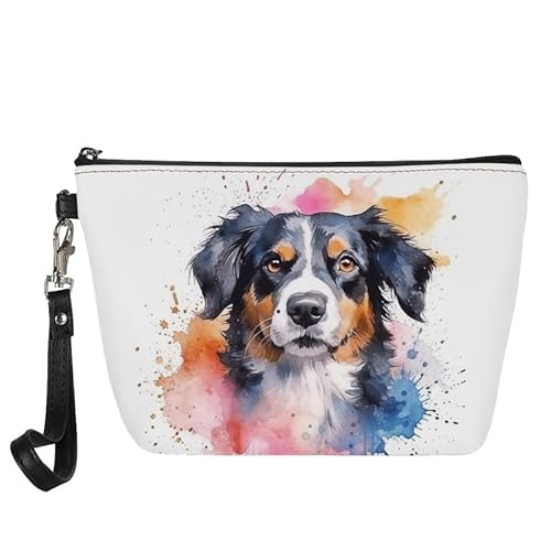 Kuiaobaty Boho Diamond Print Kosmetiktasche für Frauen Kunstleder Münzbeutel Kulturbeutel Mädchen Reise Tragbare Kulturtasche Groß, Paint Border Collie, Taschen-Organizer von Kuiaobaty