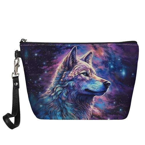 Kuiaobaty Boho Diamond Print Kosmetiktasche für Frauen Kunstleder Münzbeutel Kulturbeutel Mädchen Reise Tragbare Kulturtasche Groß, Sternenhimmel Wolf, Taschen-Organizer von Kuiaobaty