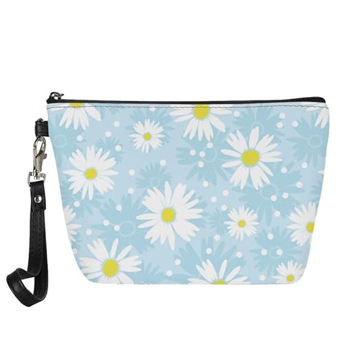 Kuiaobaty Boho Floral Frauen Make-up Tasche Reise Kosmetiktasche Beutel Pilze Mädchen Kulturbeutel Reißverschluss Kunstleder Geldbörse, Weißer Gänseblümchen, Taschen-Organizer von Kuiaobaty