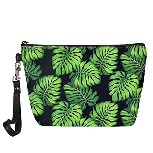 Kuiaobaty Boho Floral Make-up Tasche für Mädchen Frauen PU Leder Clutch Tasche Geldbörse mit Handgelenk, Kosmetiktasche Reise Kulturbeutel Waschtasche, Monstera Blatt, Taschen-Organizer von Kuiaobaty