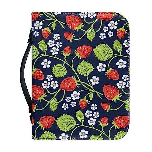 Kuiaobaty Buchhülle mit Erdbeer-Muster, rote Erdbeeren und Blumen, Leder, Buchtasche, Tasche mit Bleistiftschlitzen für Frauen und Mädchen von Kuiaobaty