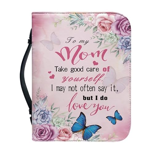 Kuiaobaty Buchtasche mit Aufdruck "Love Mom", für Mutter, Damen, Schmetterling, Rosen, Blumen, PU-Leder, Buchhülle mit Stiftfach innen, Muttertagsgeschenk von Kuiaobaty