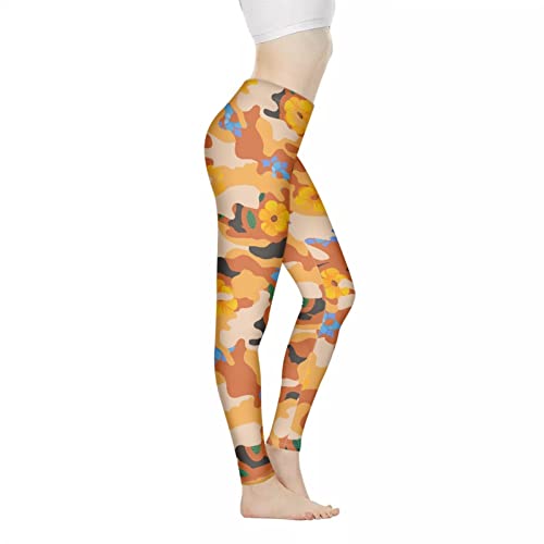 Kuiaobaty Camouflage Damen Stretchy Leggings S-3XL Weite Passform Fitness Hose, Musik, Muscheln, Aquarell Blumen Freizeit Leggings, Orange Camouflage, XXX-Large von Kuiaobaty