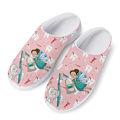 Kuiaobaty Cartoon Cute Teeth Print Garden Clogs für Damen Indoor Anti-Rutsch Dendal Schuhe Bequeme Mesh Sandale Slipper von Kuiaobaty