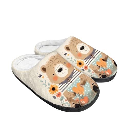 Kuiaobaty Cartoon Tier Hausschuhe für Damen, Winter Scuff Filz Hausschuhe Weich Slip On Warm Haus Indoor/Outdoor Schuhe, Bärenblume, 45/45.5 EU von Kuiaobaty