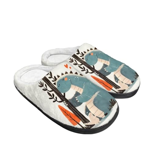 Kuiaobaty Cartoon Tier Hausschuhe für Damen, Winter Scuff Filz Hausschuhe Weich Slip On Warm Haus Indoor/Outdoor Schuhe, Cartoon Dinosaurier, 39.5/40 EU von Kuiaobaty