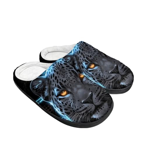 Kuiaobaty Cartoon Tier Hausschuhe für Damen, Winter Scuff Filz Hausschuhe Weich Slip On Warm Haus Indoor/Outdoor Schuhe, Gepard, Schwarz, 37/38 EU von Kuiaobaty