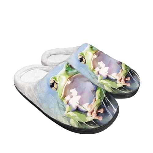 Kuiaobaty Cartoon Tier Hausschuhe für Damen, Winter Scuff Filz Hausschuhe Weich Slip On Warm Haus Indoor/Outdoor Schuhe, Grüner Frosch, 43.5/44 EU von Kuiaobaty