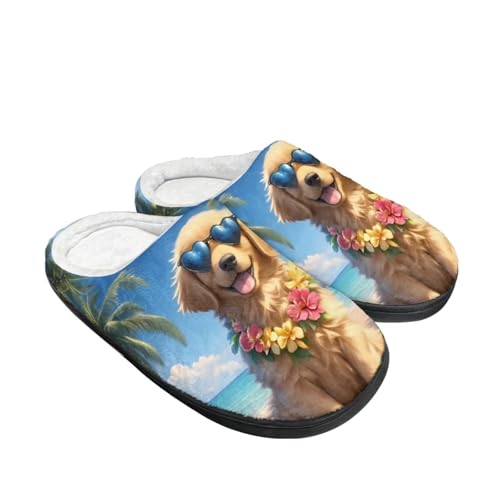 Kuiaobaty Cartoon Tier Hausschuhe für Damen, Winter Scuff Filz Hausschuhe Weich Slip On Warm Haus Indoor/Outdoor Schuhe, Island Gold Retriever, 37/38 EU von Kuiaobaty