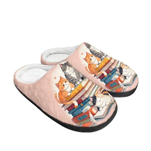 Kuiaobaty Cartoon Tier Hausschuhe für Damen, Winter Scuff Filz Hausschuhe Weich Slip On Warm Haus Indoor/Outdoor Schuhe, Katzenbücher, 42/42.5 EU von Kuiaobaty