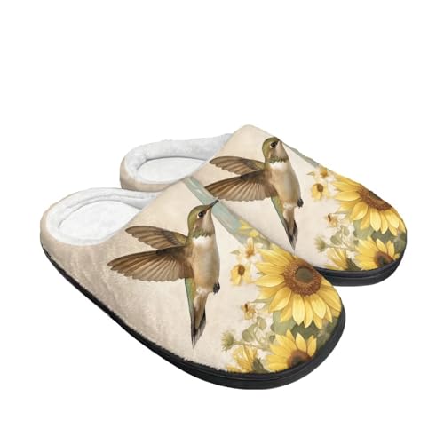 Kuiaobaty Cartoon Tier Hausschuhe für Damen, Winter Scuff Filz Hausschuhe Weich Slip On Warm Haus Indoor/Outdoor Schuhe, Kolibri Sonnenblume, 42/42.5 EU von Kuiaobaty