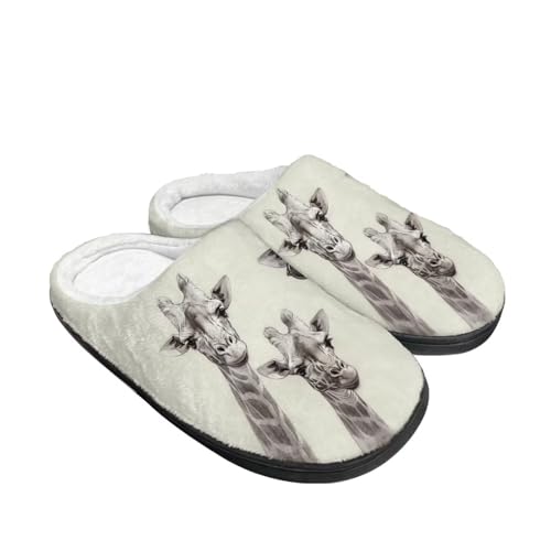 Kuiaobaty Cartoon Tier Hausschuhe für Damen, Winter Scuff Filz Hausschuhe Weich Slip On Warm Haus Indoor/Outdoor Schuhe, Lustige Giraffen, 37/38 EU von Kuiaobaty
