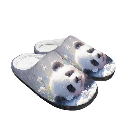 Kuiaobaty Cartoon Tier Hausschuhe für Damen, Winter Scuff Filz Hausschuhe Weich Slip On Warm Haus Indoor/Outdoor Schuhe, Panda, schlafend, 40.5/41 EU von Kuiaobaty