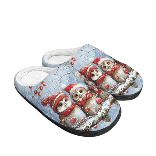 Kuiaobaty Cartoon Tier Hausschuhe für Damen, Winter Scuff Filz Hausschuhe Weich Slip On Warm Haus Indoor/Outdoor Schuhe, Weihnachtliche Eulen, 37/38 EU von Kuiaobaty