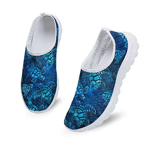 Kuiaobaty Casual Mesh Turnschuhe Damen Mode Sneakers Komfort Laufschuhe Atmungsaktiv Walking Tennis Schuh Slip-on Schuh, Meeresblaue Schildkröten, 40.5 EU von Kuiaobaty