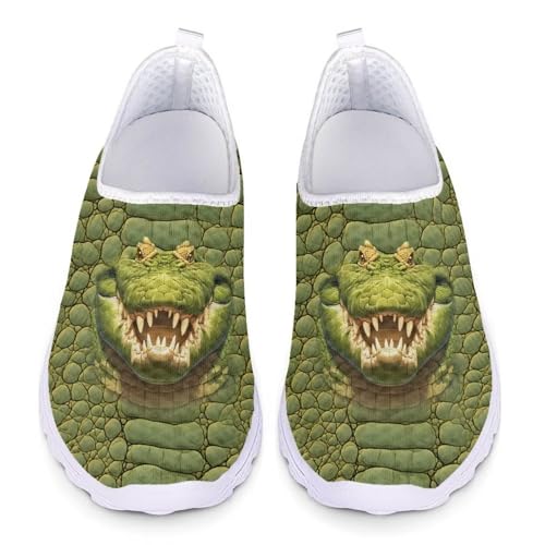 Kuiaobaty Corgi Hundeschädel Damen Slip On Mesh Sommer Laufschuhe Krankenschwester Arbeitsschuhe Walk Casual Sneaker Schuhe, Krokodilleder-Muster, 36.5 EU von Kuiaobaty