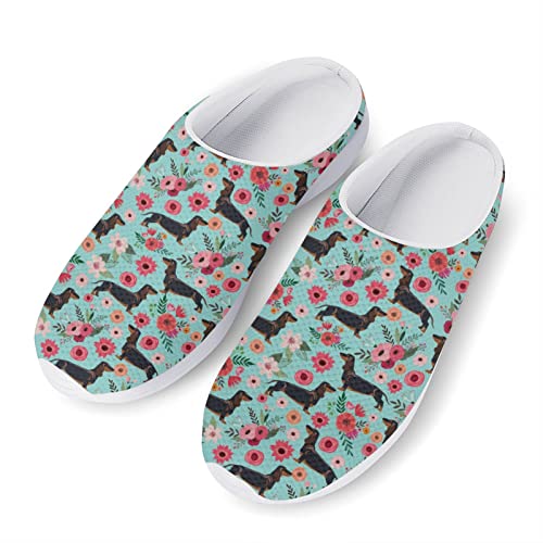 Kuiaobaty Dackel Hund Muster Anti-Rutsch-Slipper Blume Blumendruck Garten Clog Schuhe Atmungsaktive Wanderschuhe Slip on Sandale von Kuiaobaty