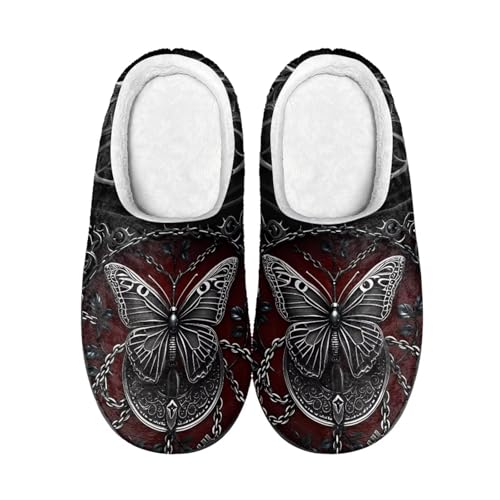 Kuiaobaty Damen Bequeme Hausschuhe Gothic Halloween Memory Foam Scuffs Hausschuhe Haus Winterschuhe mit Outdoor-Sohle, Kettenschloss Schmetterling, 40.5/41 EU von Kuiaobaty