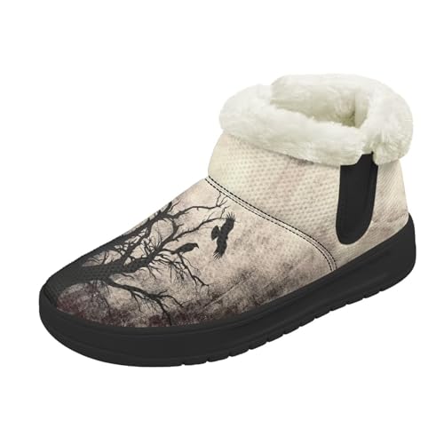 Kuiaobaty Damen Bootie Hausschuhe Memory Foam Haus Hausschuhe Halloween Gothic Schlupfschuhe Warm Gefüttert Stiefeletten, Dead Tree Raven, 36.5 EU von Kuiaobaty