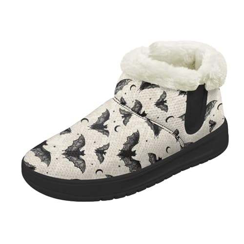 Kuiaobaty Damen Bootie Hausschuhe Memory Foam Haus Hausschuhe Halloween Gothic Schlupfschuhe Warm Gefüttert Stiefeletten, Fledermäuse Monde, 44.5 EU von Kuiaobaty