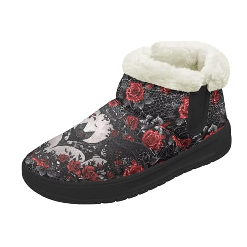 Kuiaobaty Damen Bootie Hausschuhe Memory Foam Haus Hausschuhe Halloween Gothic Schlupfschuhe Warm Gefüttert Stiefeletten, Fledermausrosen, 37 EU von Kuiaobaty