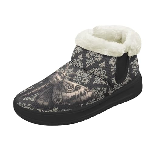Kuiaobaty Damen Bootie Hausschuhe Memory Foam Haus Hausschuhe Halloween Gothic Schlupfschuhe Warm Gefüttert Stiefeletten, Gothic Damast Moth, 40.5 EU von Kuiaobaty