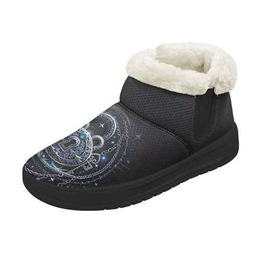 Kuiaobaty Damen Bootie Hausschuhe Memory Foam Haus Hausschuhe Halloween Gothic Schlupfschuhe Warm Gefüttert Stiefeletten, Halbmondschloss, 44.5 EU von Kuiaobaty
