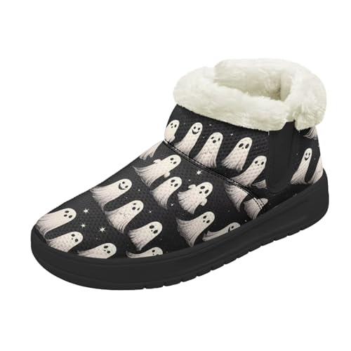 Kuiaobaty Damen Bootie Hausschuhe Memory Foam Haus Hausschuhe Halloween Gothic Schlupfschuhe Warm Gefüttert Stiefeletten, Halloween-Geister, 44.5 EU von Kuiaobaty