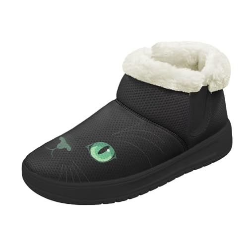 Kuiaobaty Damen Bootie Hausschuhe Memory Foam Haus Hausschuhe Halloween Gothic Schlupfschuhe Warm Gefüttert Stiefeletten, Katzengesicht, 43.5 EU von Kuiaobaty