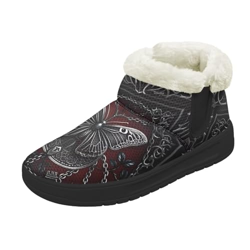 Kuiaobaty Damen Bootie Hausschuhe Memory Foam Haus Hausschuhe Halloween Gothic Schlupfschuhe Warm Gefüttert Stiefeletten, Kettenschloss Butterfly, 43.5 EU von Kuiaobaty