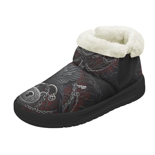 Kuiaobaty Damen Bootie Hausschuhe Memory Foam Haus Hausschuhe Halloween Gothic Schlupfschuhe Warm Gefüttert Stiefeletten, Kettenschloss Rabe, 39.5 EU von Kuiaobaty
