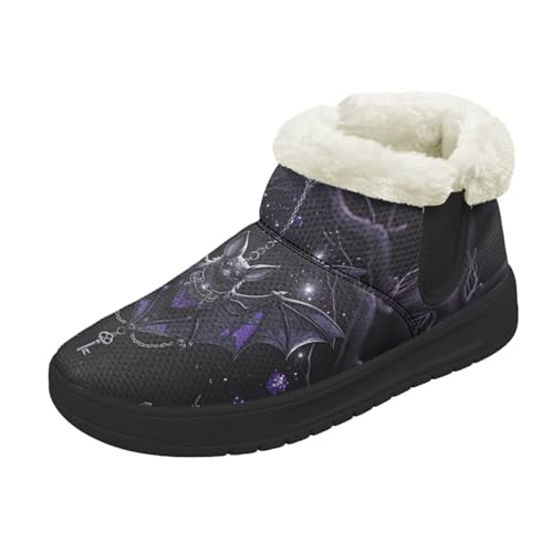 Kuiaobaty Damen Bootie Hausschuhe Memory Foam Haus Hausschuhe Halloween Gothic Schlupfschuhe Warm Gefüttert Stiefeletten, Schwarzwaldschläger, 44.5 EU von Kuiaobaty