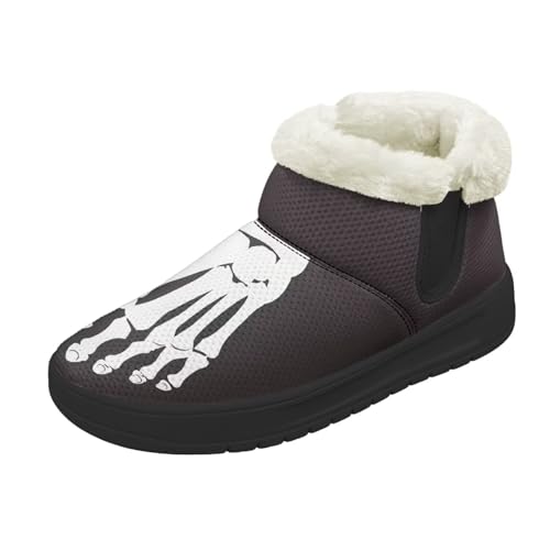 Kuiaobaty Damen Bootie Hausschuhe Memory Foam Haus Hausschuhe Halloween Gothic Schlupfschuhe Warm Gefüttert Stiefeletten, Skelettfüße, 40.5 EU von Kuiaobaty
