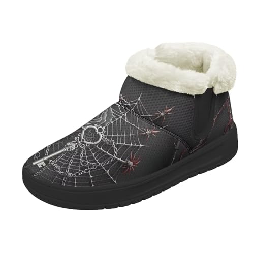 Kuiaobaty Damen Bootie Hausschuhe Memory Foam Haus Hausschuhe Halloween Gothic Schlupfschuhe Warm Gefüttert Stiefeletten, Spiderweb Key, 41.5 EU von Kuiaobaty